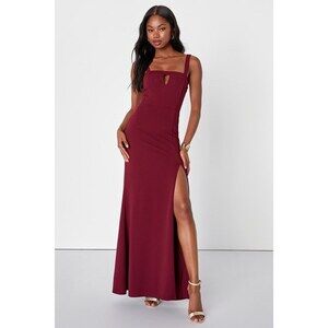 Lulus Charming Composure Burgundy Sleeveless Cutout Maxi Dress- Size M